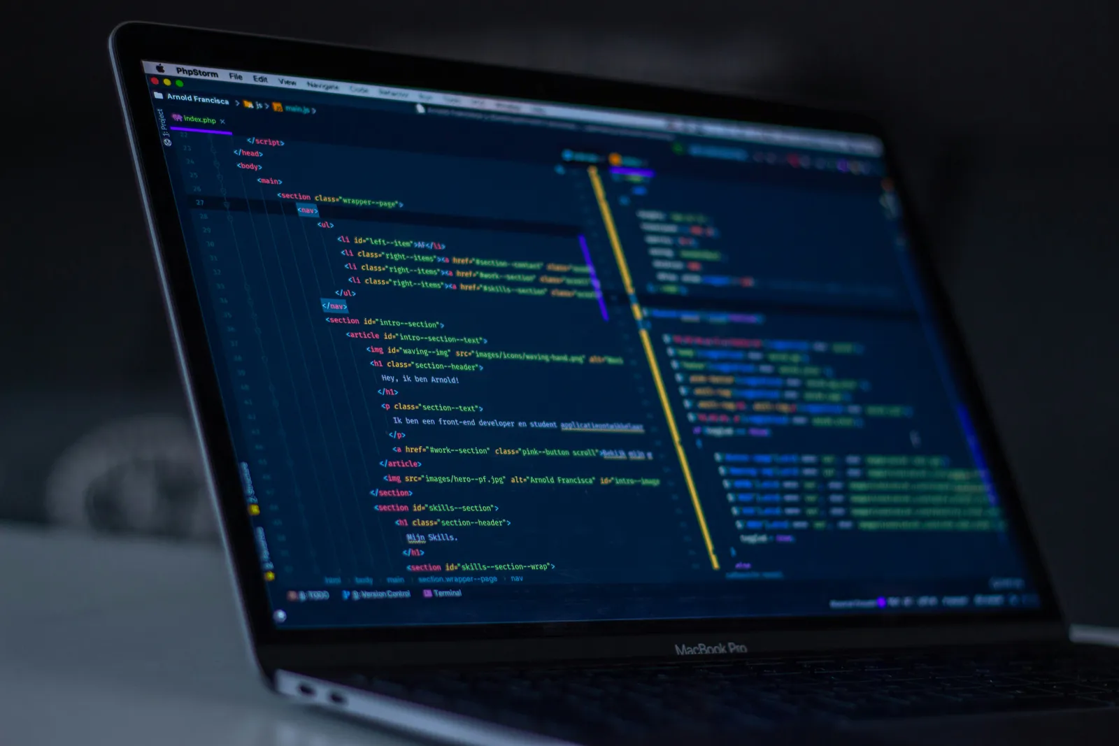Web application code in a dark editor theme