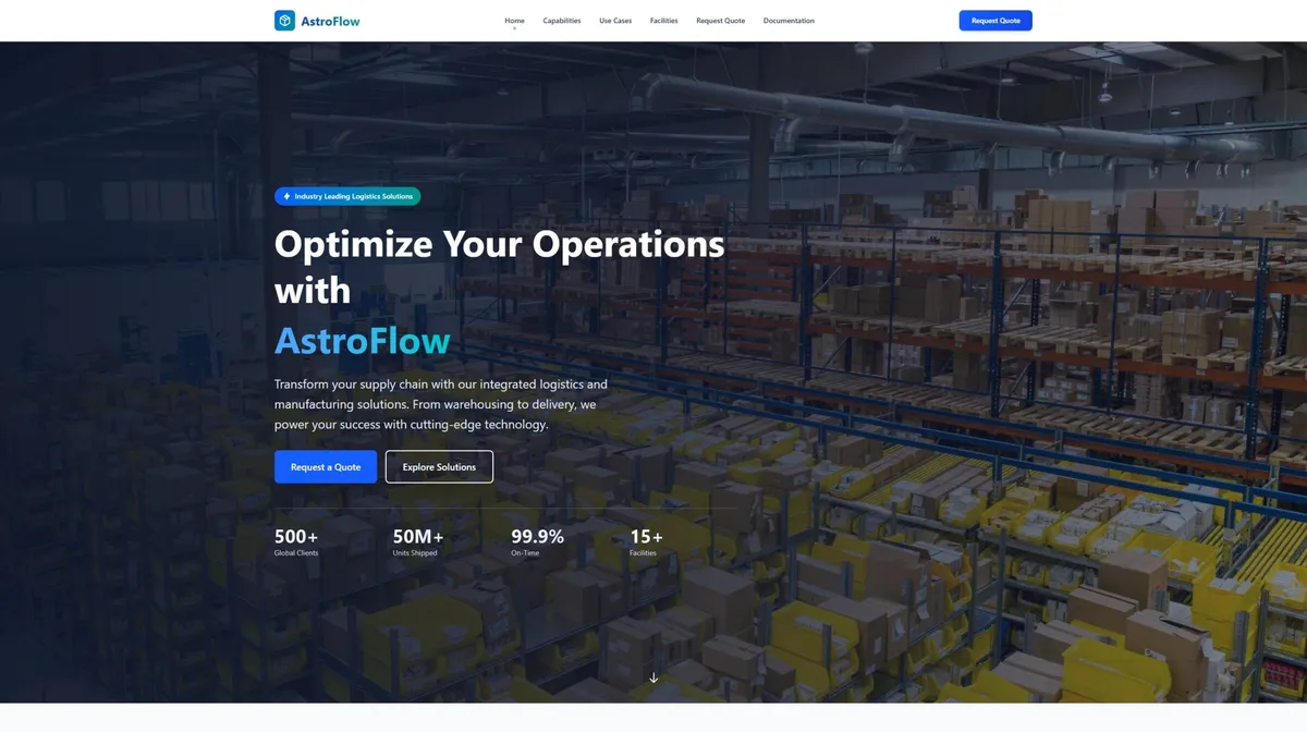 AstroFlow logistics platform marketing site