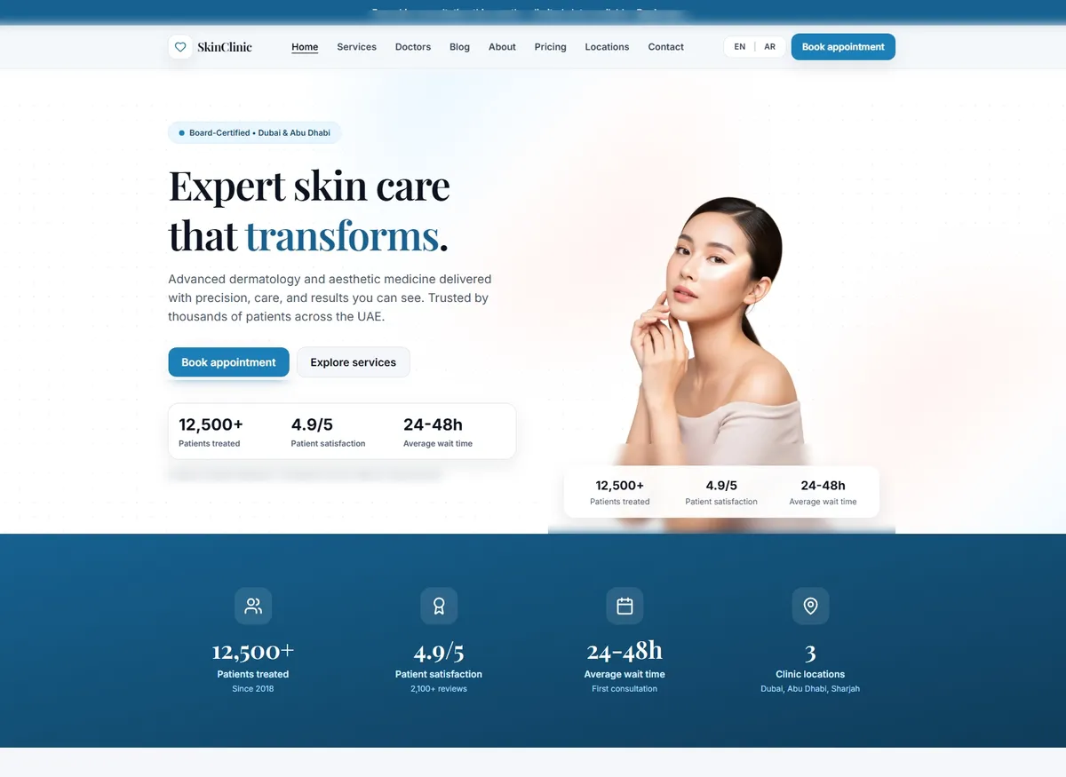 SkinClinic dermatology clinic website