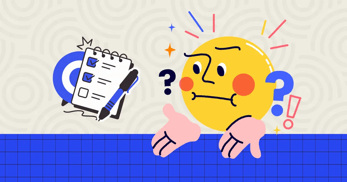 Checklist and question marks illustrating the questions a web project brief must answer before an agency can quote it.